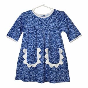 Bella Bliss 100% Pima Cotton Dress Sinclair 2T Blue Pockets Coastal Tea Party